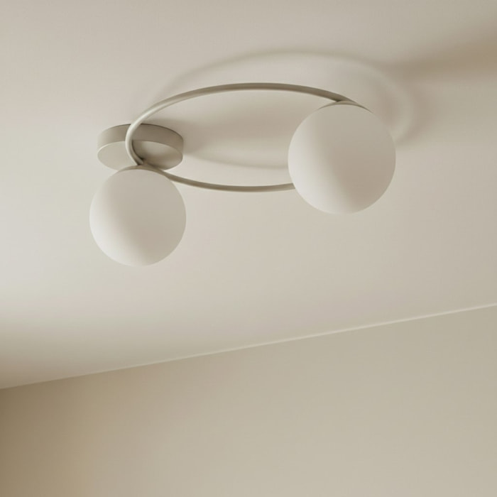 Lampada a sospensione SOPRA in acciaio beige e vetro opale