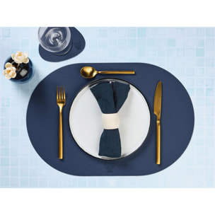Set de table ovale réversible - 6 pièces - Cuir recyclé bleu nuit et gris anthracite