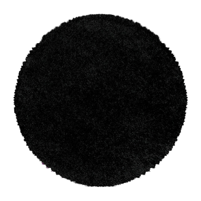 SYDNEY - Tapis shaggy uni rond à poils longs noir - SYD3000NOI