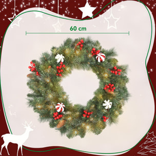 Couronne de Noël lumineuse LED décorée dia. 60 cm 50 LEDs blanc chaud timer vert