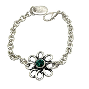 Pulsera flor margarita plata cristal Sw verde esmeralda