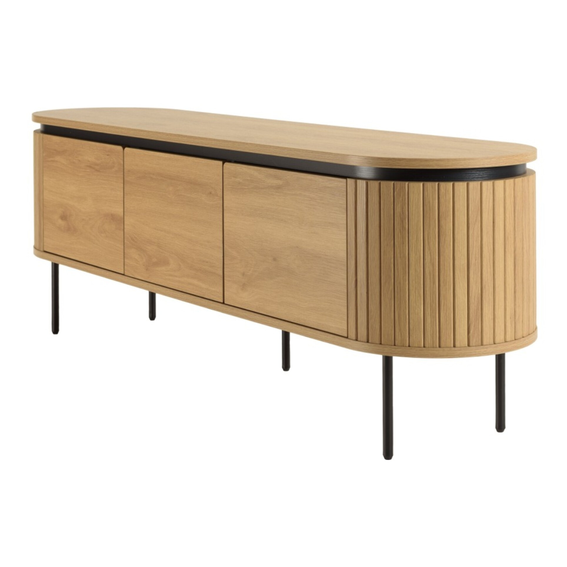 ETHAN - Meuble TV arrondi couleur naturelle 3 portes