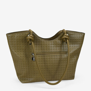 Bolso de hombro verde con flores grabadas
