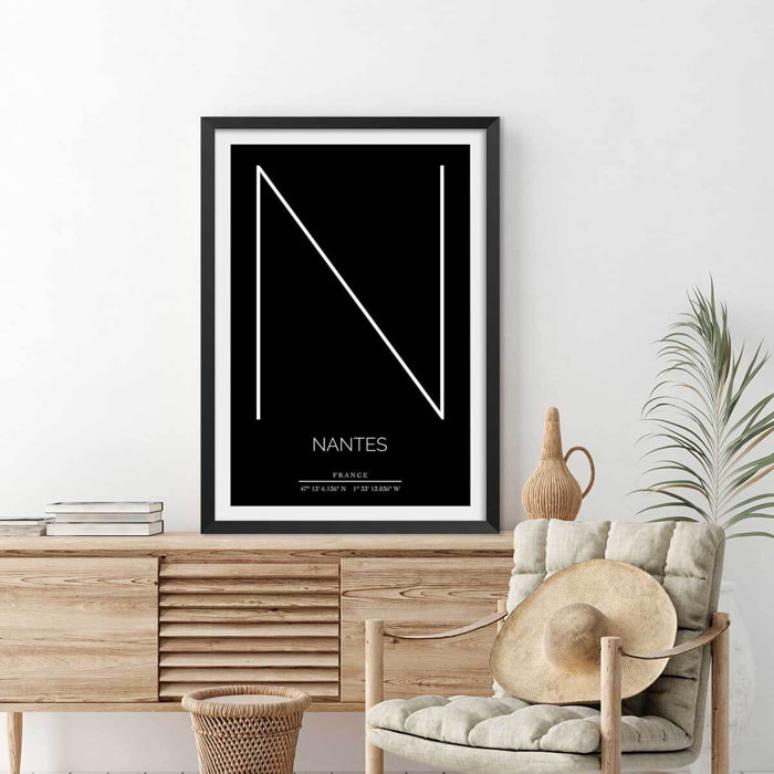 Poster n nantes Affiche + cadre en bois - Noir