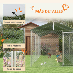 Perrera Jaula de Exterior para Perros Parque para Perros con 1 Puerta Marco de Acero Toldo Impermeable y Anti-UV 600x230x230 cm Plata