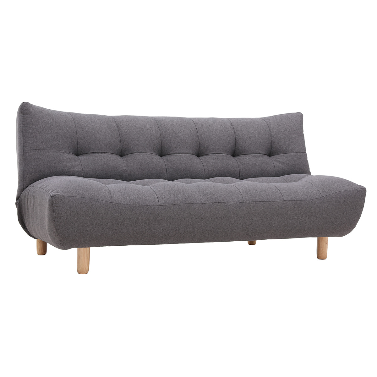 Canapé convertible scandinave 3 places en tissu gris foncé et bois clair YUMI