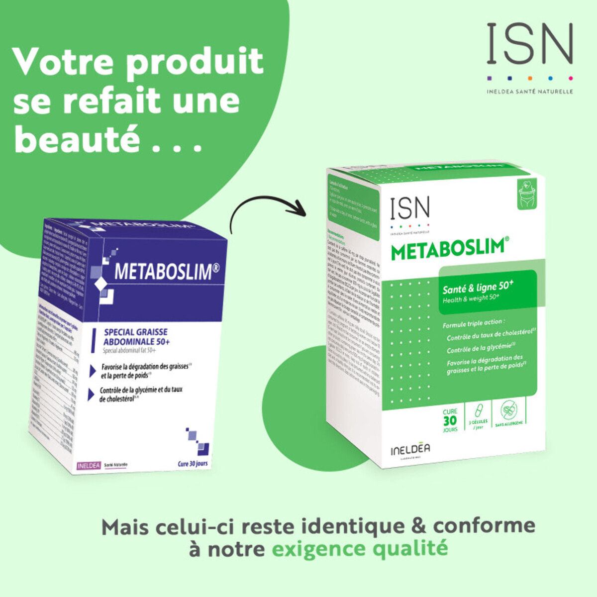 ISN - Metaboslim - Favorise la Perte de Poids - Extrait de plantes synergisé - Action cliniquement prouvée - Actif breveté - Lot de 2 produits