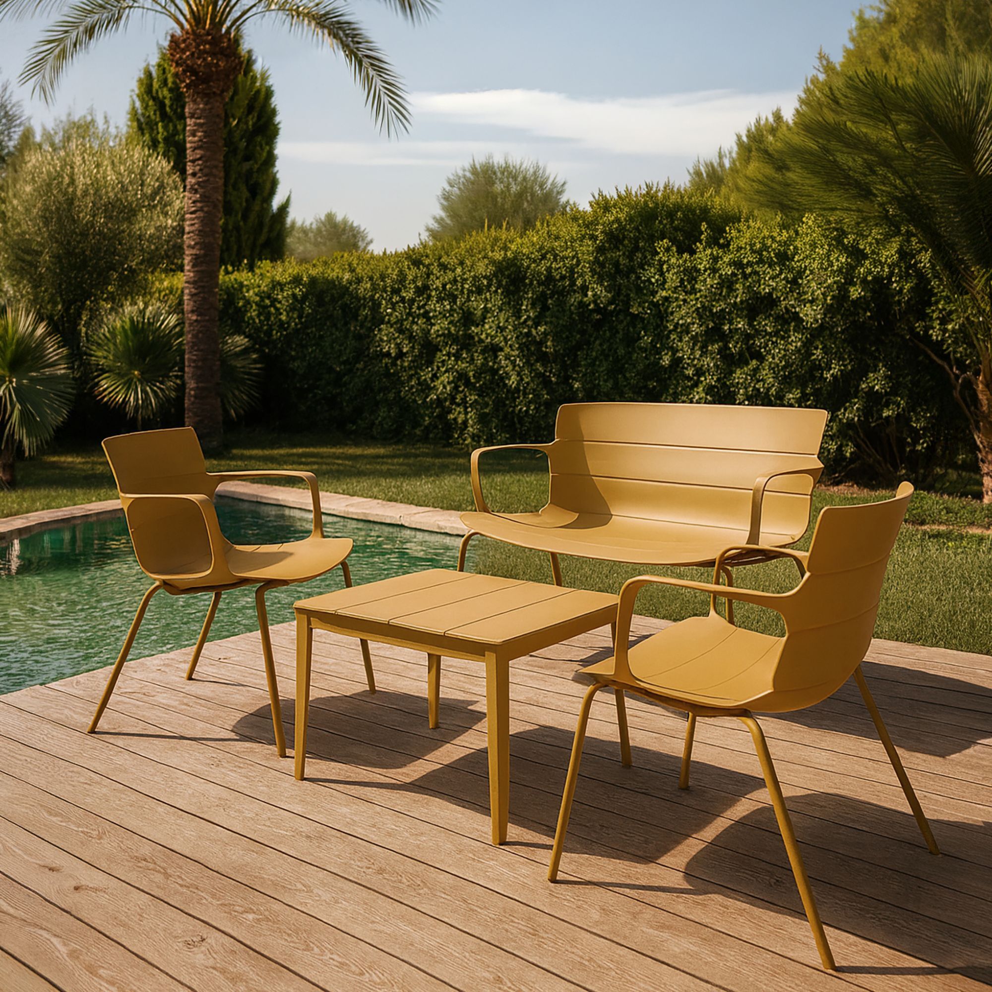 Salon de jardin 4 places en polypropylène ocre MONTAUK