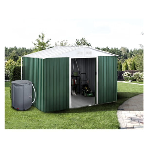 Abri de jardin métal - "Rosas " - 7,06 m² avec récupérateur d'eau et gouttière - Vert