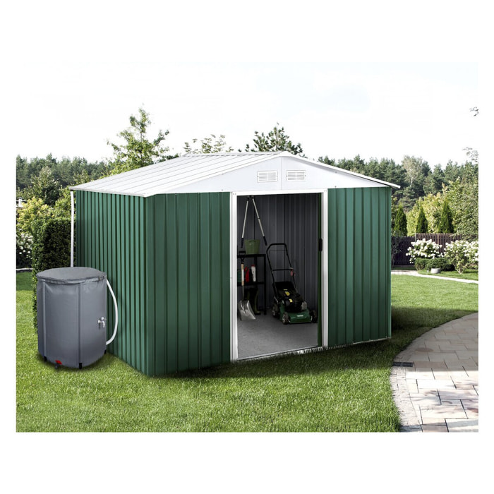 Abri de jardin métal - "Rosas " - 7,06 m² avec récupérateur d'eau et gouttière - Vert