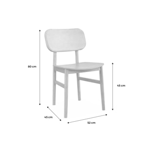 Lot de 2 chaises en bois d'hévéa. forme courbée. finition brossée