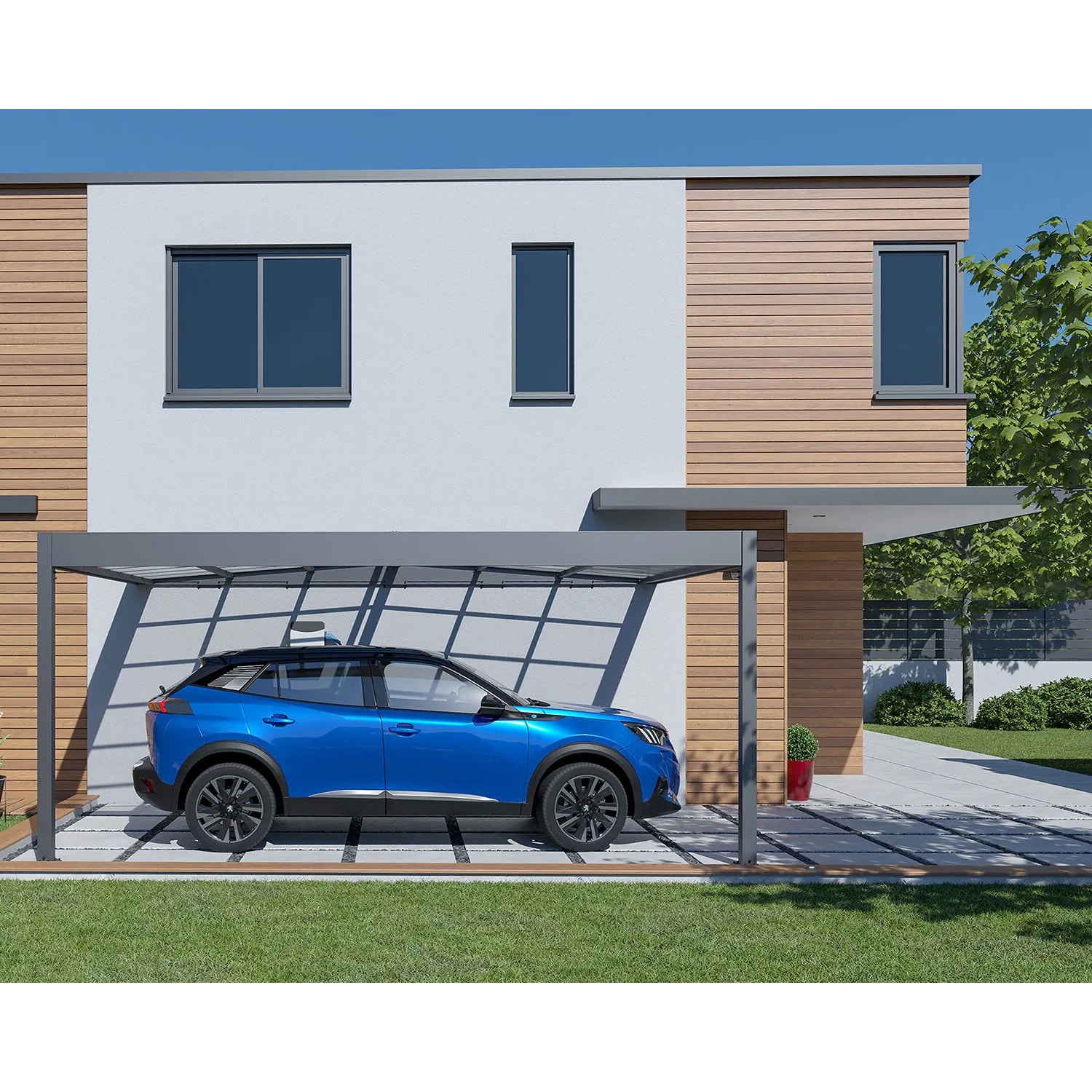 Carport adossé aluminium Trigano - LIBECCIO WALL - 16 m²