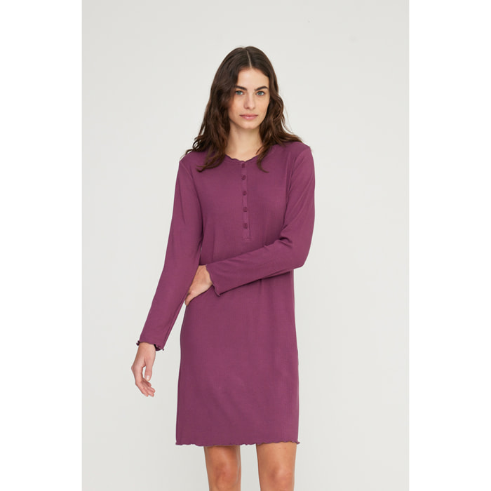 Camicia da notte donna florencia in costina di viscosa con collo a cinque bottoni Noidinotte