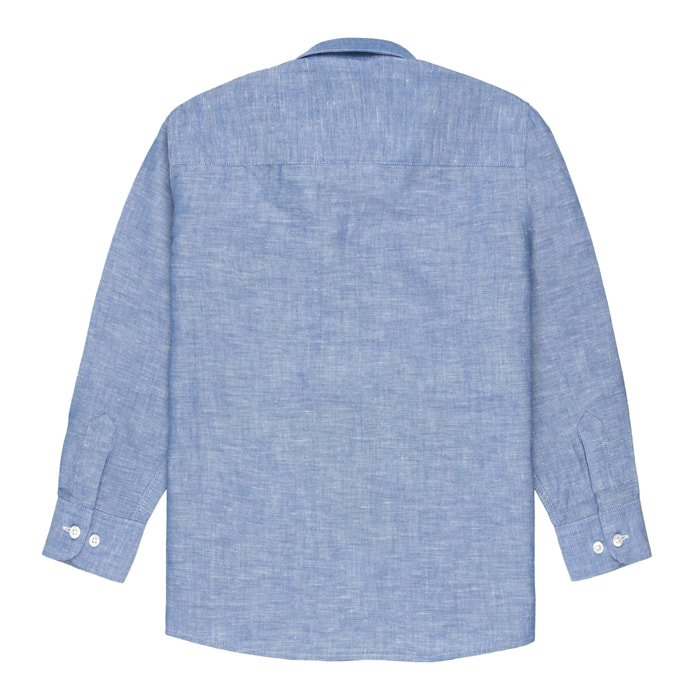 Camicia lino button down con ricamo logo Polo Club St Martin Blu