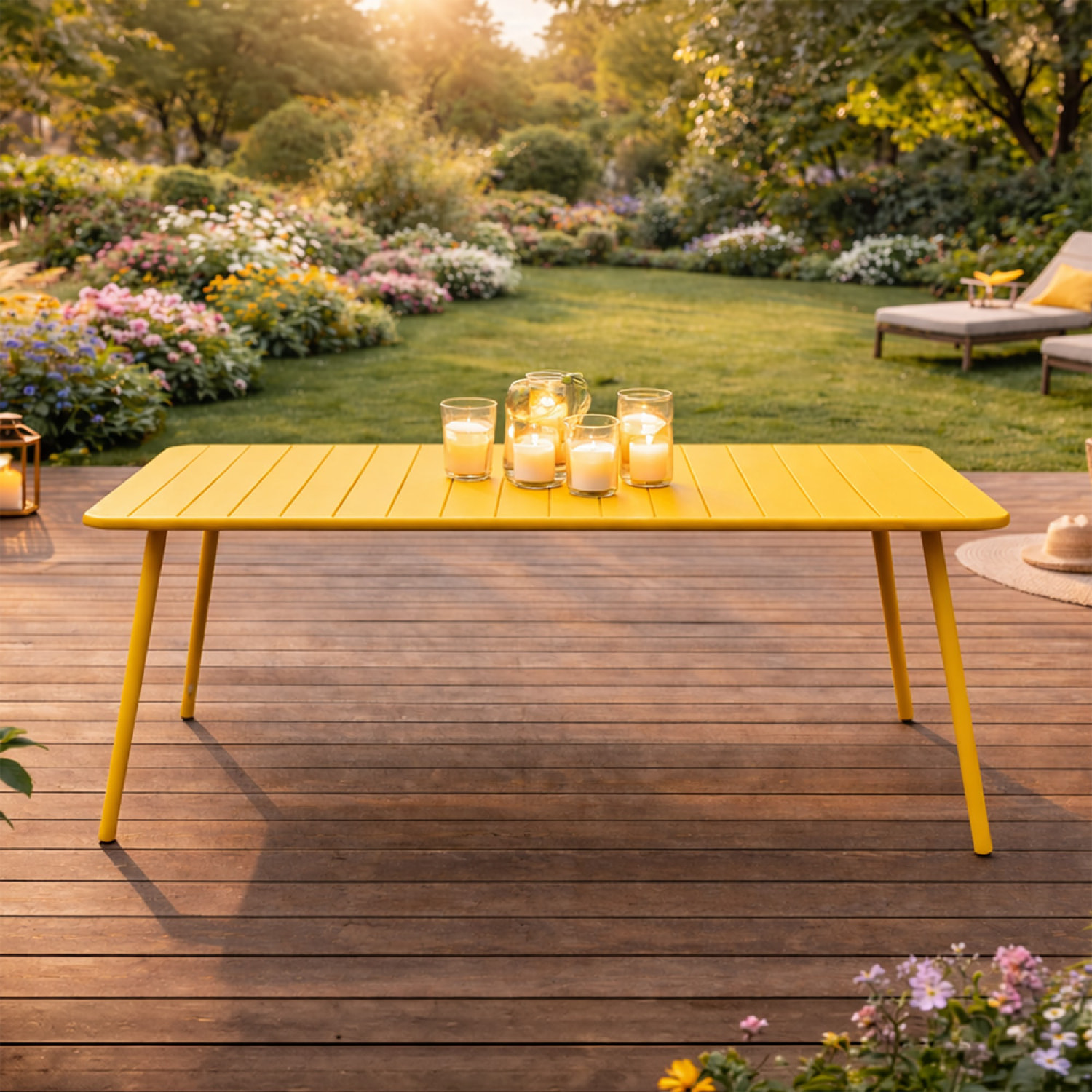EVORA Table de jardin 4 à 6 places 120cm jaune