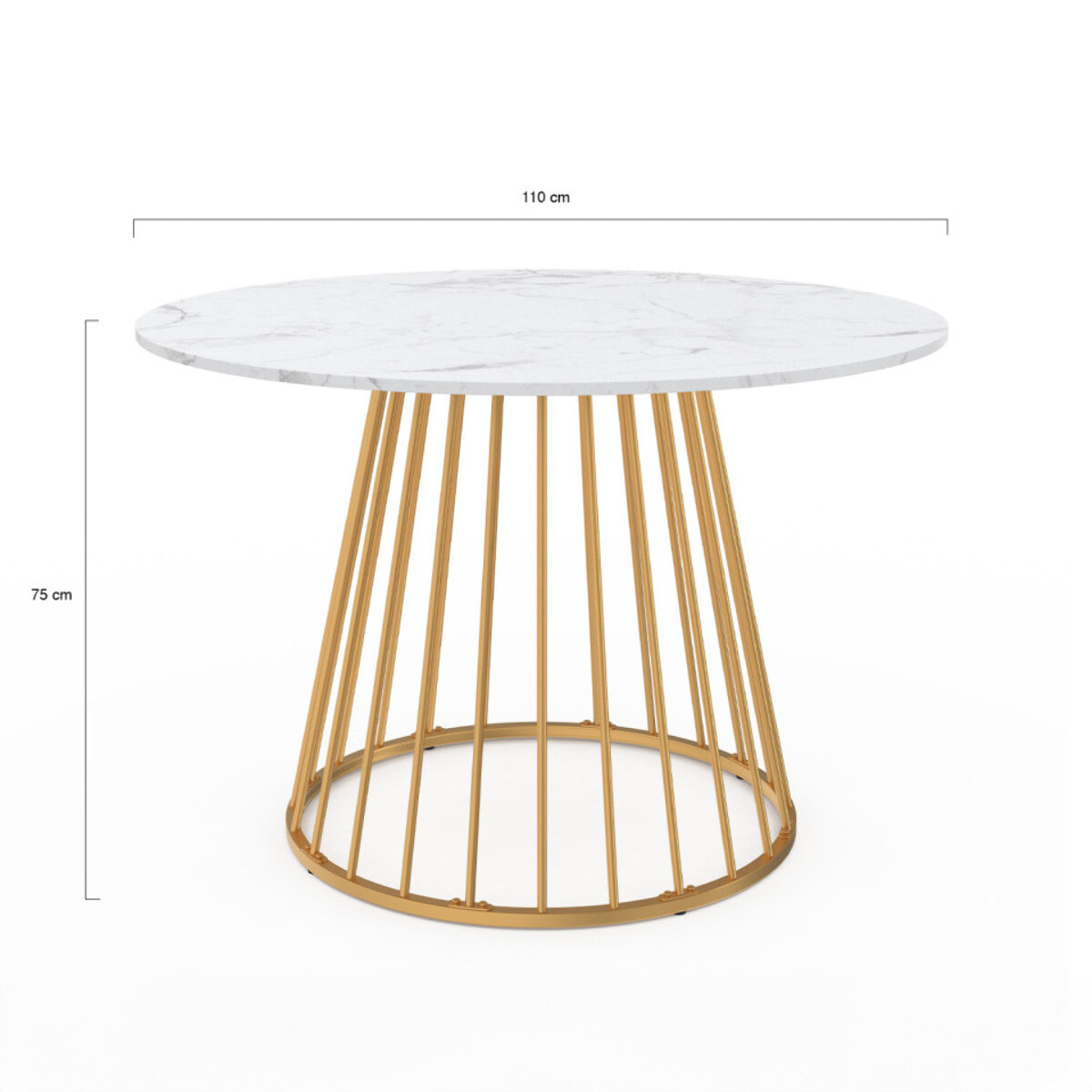 Table repas ronde Adelle 110 cm - Marbre blanc - doré