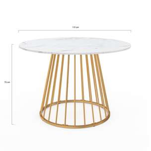 Table repas ronde Adelle 110 cm - Marbre blanc - doré