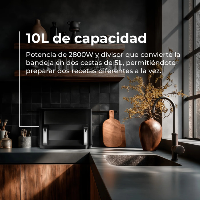 Freidora sin aceite EVVO Tasty Fryer Advance Duo 10L, capacidad 10 l, hasta 200ºC, 2900W, panel táctil, doble cesta, doble resistencia