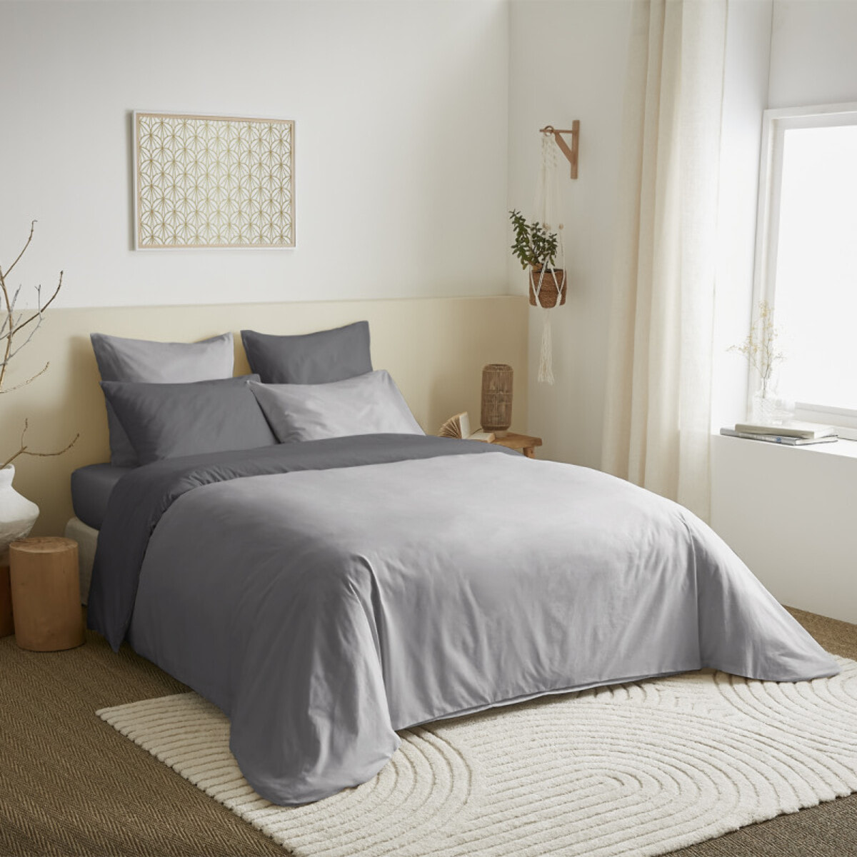 Pack complet 6 pièces Gris/Anthracite réversible housse de couette