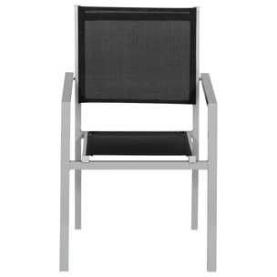 Lot de 10 chaises en aluminium gris - textilène noir