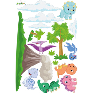 Stickers muraux | Sticker Mural Autocollant - DINOSAURES ET LE VOLCAN - Stickers adhésifs