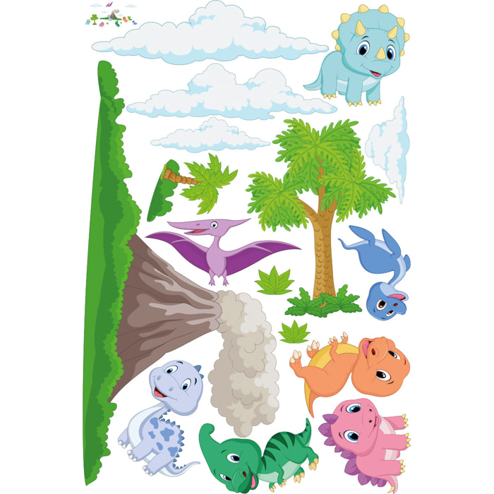 Stickers muraux | Sticker Mural Autocollant - DINOSAURES ET LE VOLCAN - Stickers adhésifs