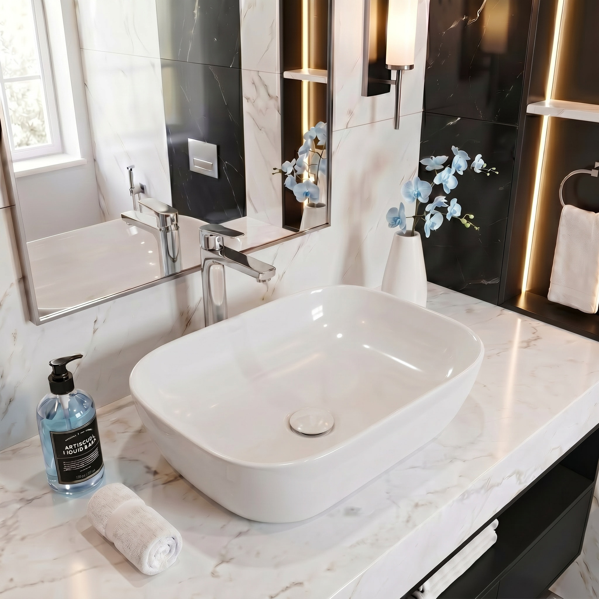 Infinitio Vasque à poser 45,5x32,5 cm, sans trop-plein, Blanc brillant (SATINF4532)