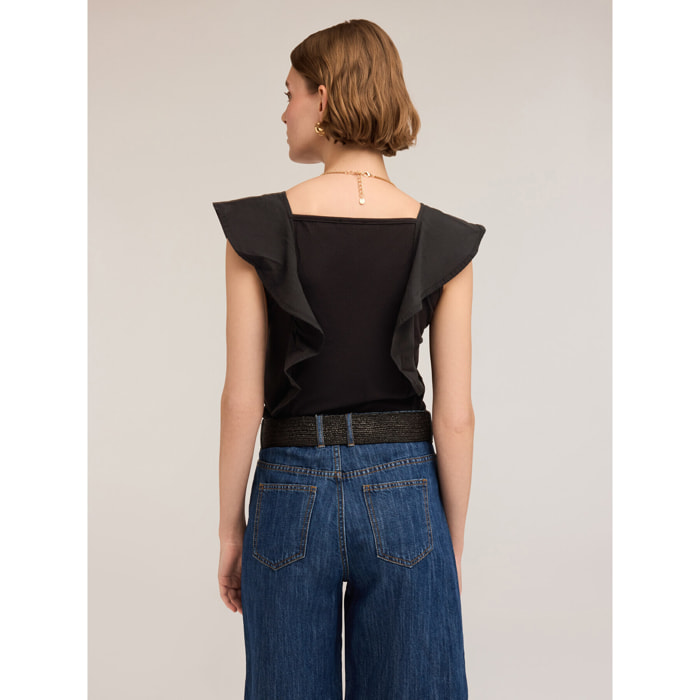 Motivi - Top in jersey con volant - Nero