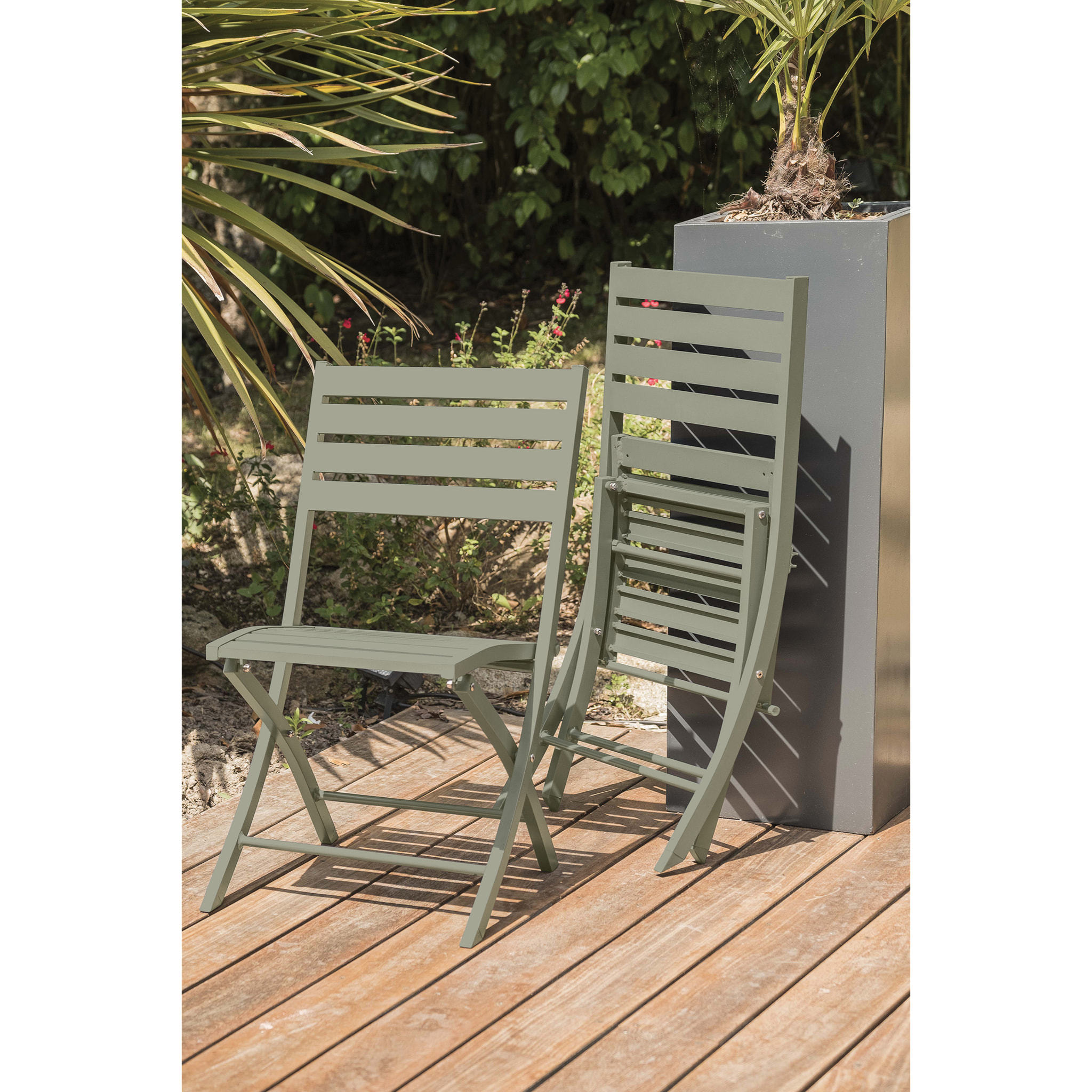 MARIUS - Lot de 2 chaises de jardin en aluminium vert kaki