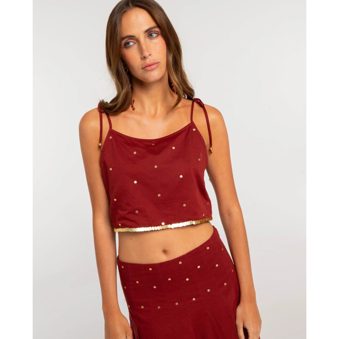 Top de mujer corto con lentejuelas y tirantes