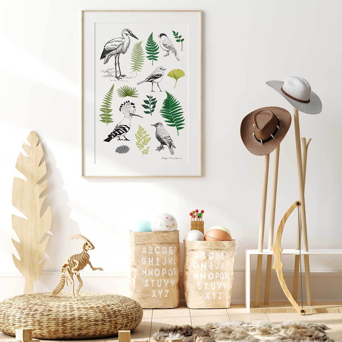 Affiche enfant tableau de la nature Affiche + cadre en bois - Chêne