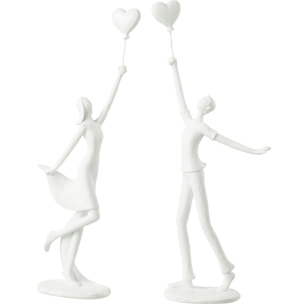 J-Line figurine Femme et Homme Cœur Ballon - polyrésine - blanc - 2 pièces