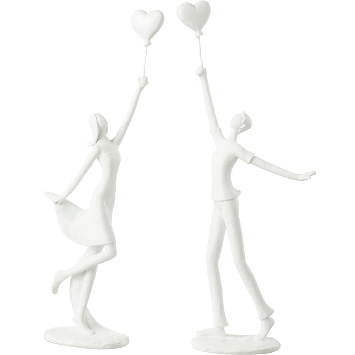 J-Line figurine Femme et Homme Cœur Ballon - polyrésine - blanc - 2 pièces