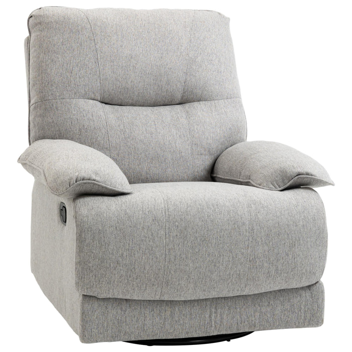 Sillón Reclinable de Salón Sillón Relax Reclinable Manual Tapizado en Tela con Reposapiés Carga 160 kg para Personas 150-190 cm 89x98x101 cm Gris