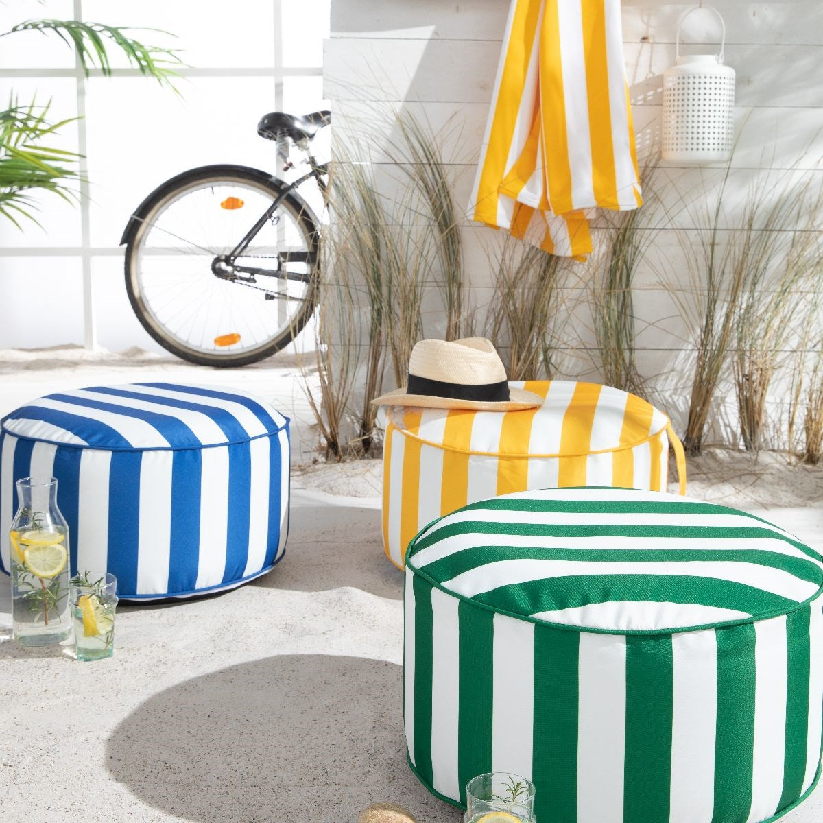 Pouf gonflable SUMMER STRIPES vert