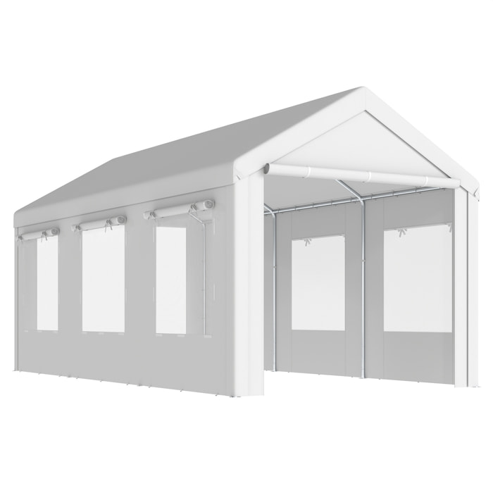 Carport auvent pour voiture 6x3m 8 fenêtres 2 portes zippées acier galvanisé robuste PE haute densité blanc