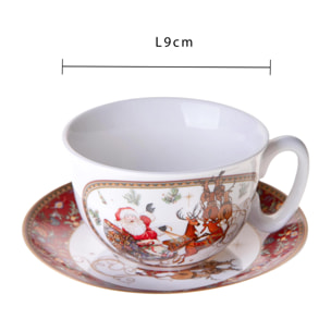 Tazza con Piatto con Babbo Natale con Gift Box - Pezzi 2 - Colore Rosso - 9x16,2Hx9cm - Bianchi Dino