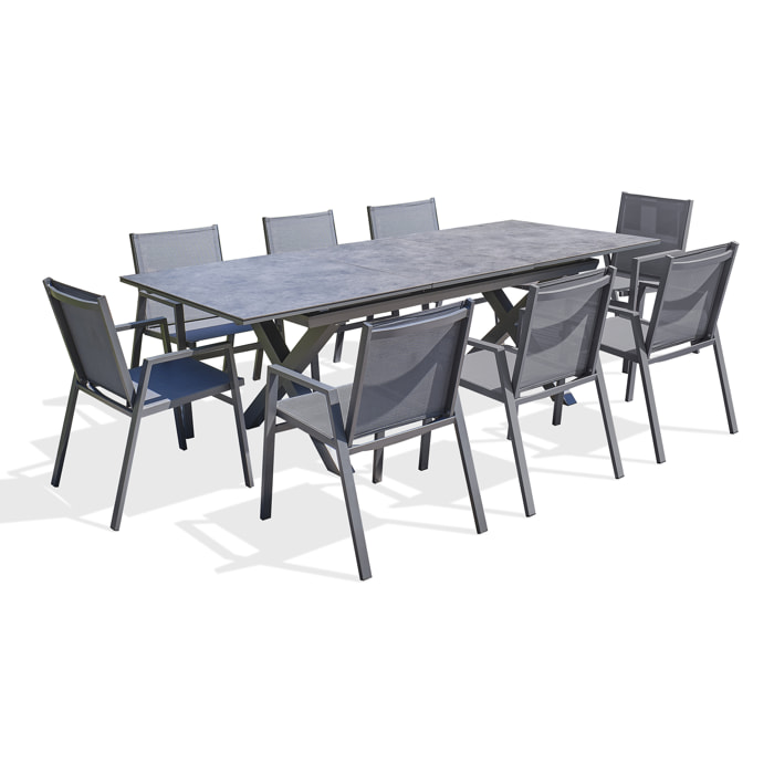 FLORIDE - Ensemble repas de jardin 8 places en aluminium gris anthracite