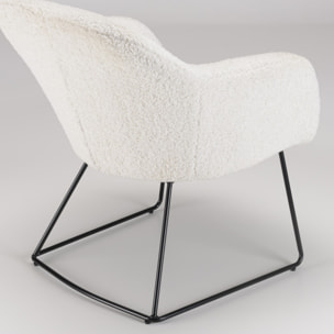 ALBANE - Fauteuil urban tissu bouclette blanc pieds évasés métal noir