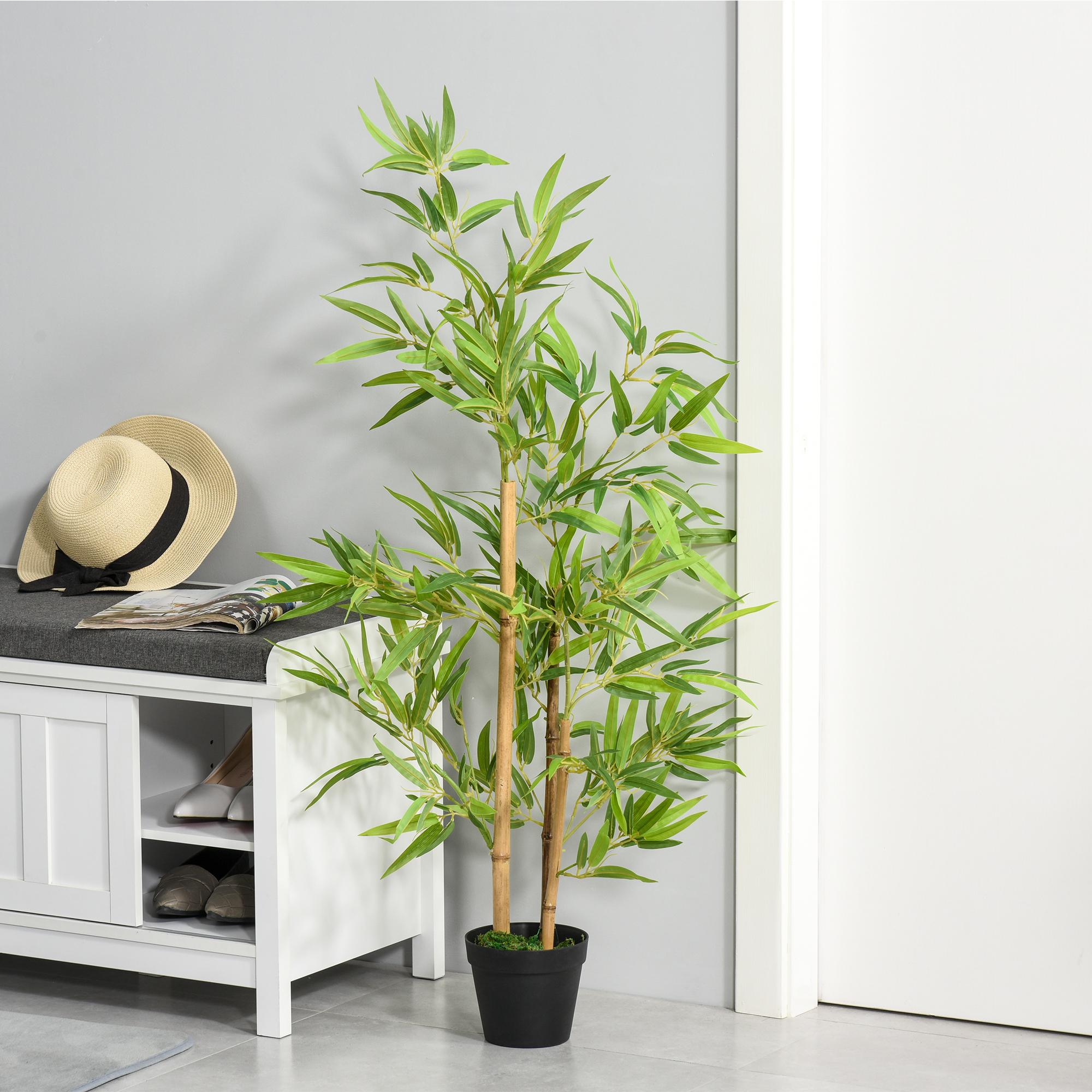 Outsunny Árbol de Bambú Artificial en Maceta 120 cm Planta Artificial Decorativa para Interior y Exterior Hogar Salón Oficina Verde