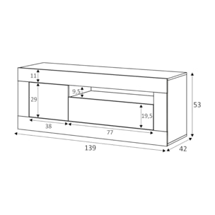 Mobile porta TV Killeen, Credenza per televisione da soggiorno, Supporto TV a 2 ante, cm 139x42h53, Rovere e Bianco