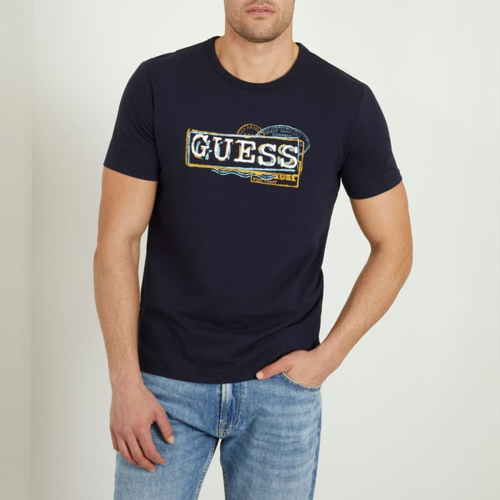 T-shirt - logo - 100% coton - bleu marine