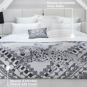 Housse de couette satin de coton motif jacquard blanc Alula blanc