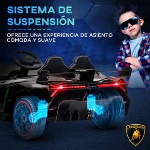 Coche Eléctrico Lamborghini para Niños de 3 a 6 Años Coche de Batería 12V Velocidad Max.7 km/h Puerta de Tijera con Control Remoto MP3 Luces y Cinturón de Seguridad 111x61x45 cm Negro