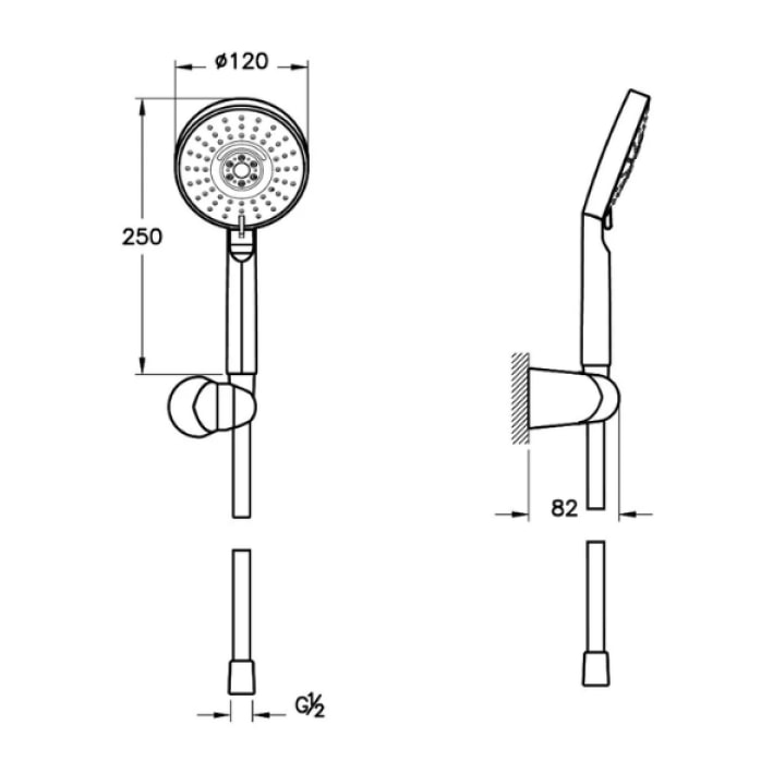 Pommeau de douche VITRA Master Slot 3 jets avec support et flexible