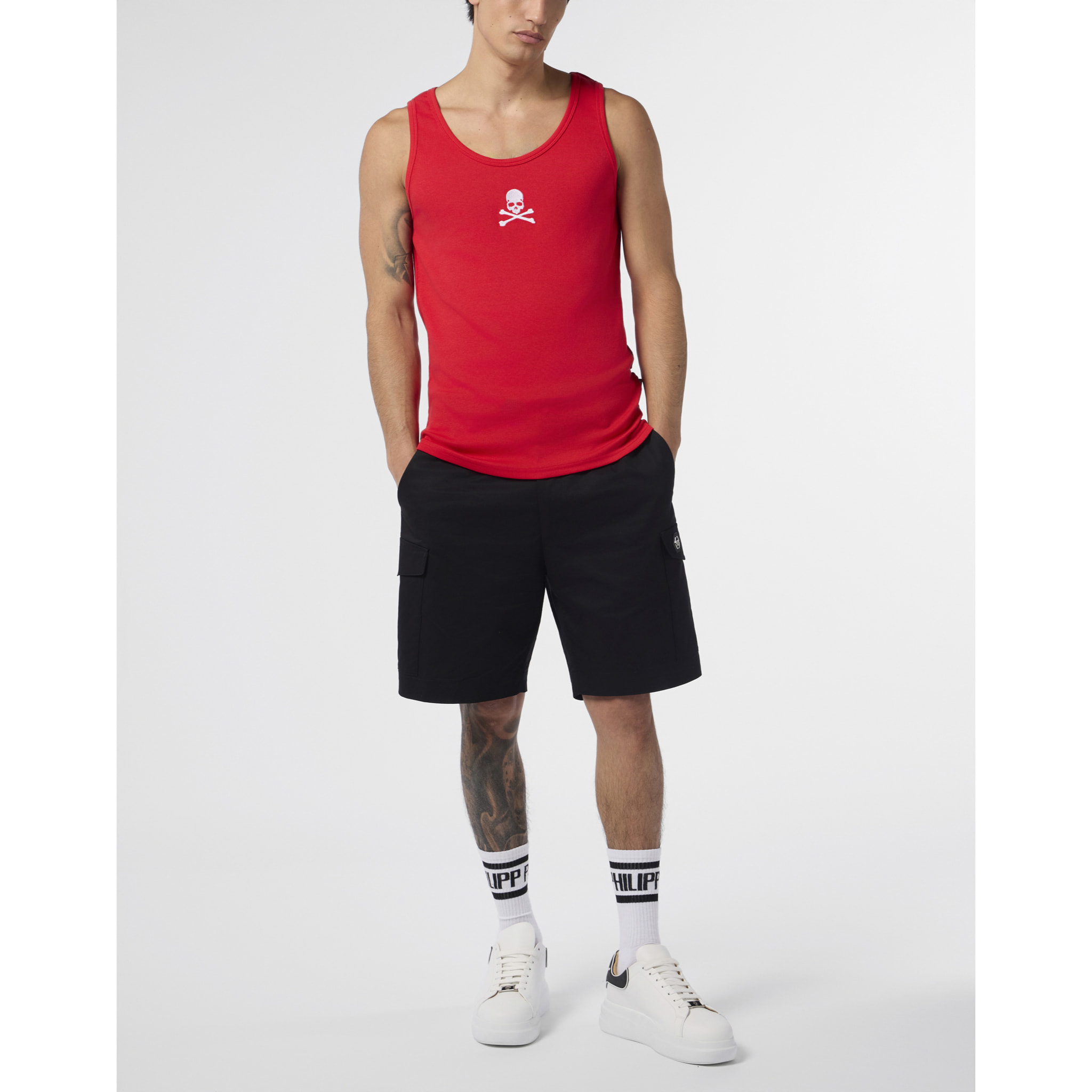 PHILIPP PLEIN Cotton Tank Top Skull & Bones