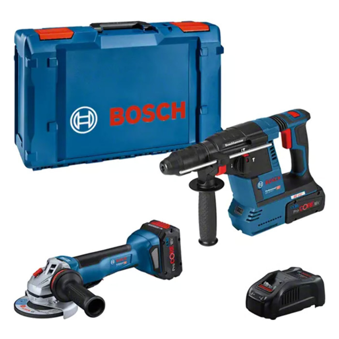 Lot de 2 outils 18V : GWS 18V-10 P + GBH 18V-26 - BOSCH PROFESSIONAL - avec 2 batteries 18V 5,5 AH - chargeur - L-BOXX - 0615990N33