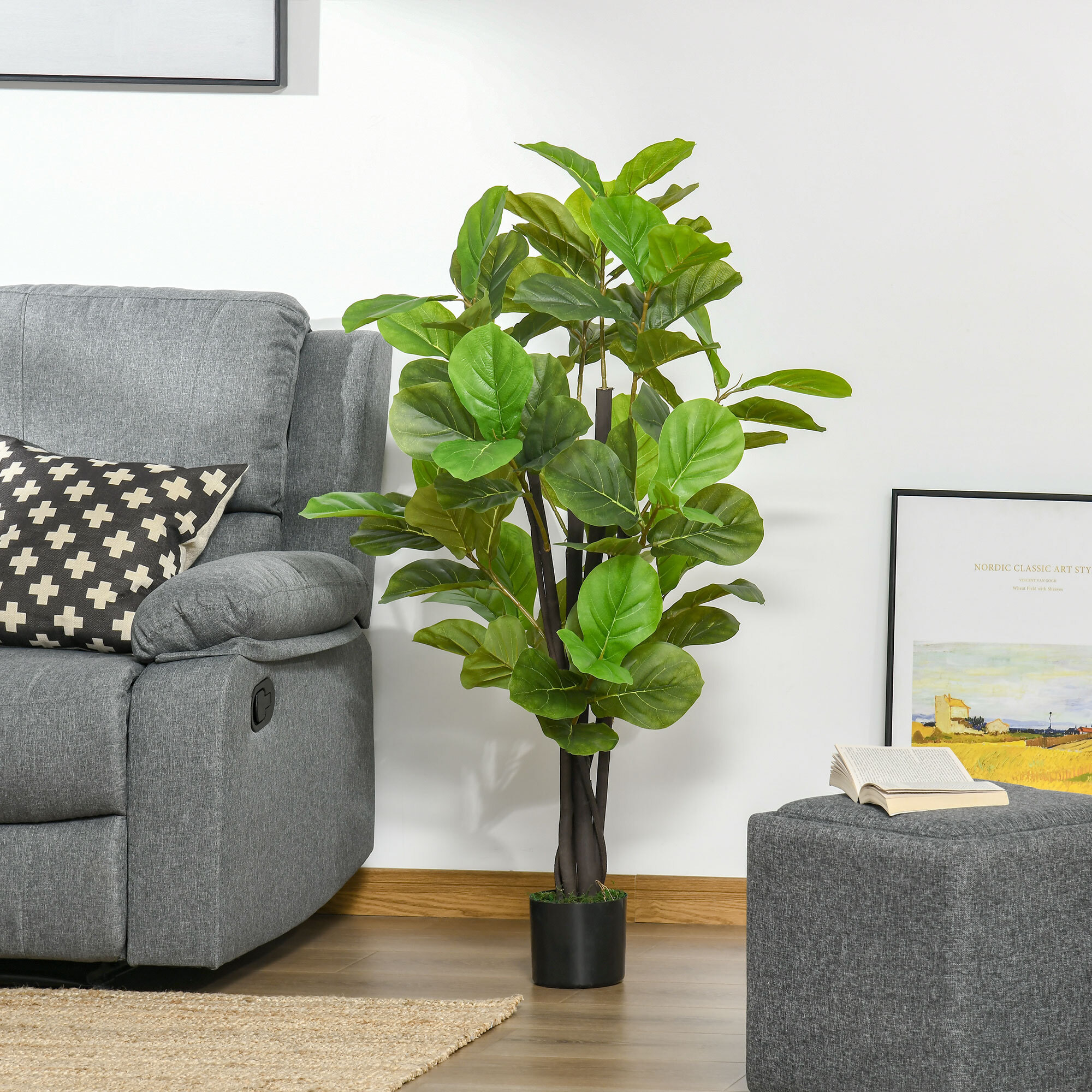 Ficus Artificial 130 cm Planta Artificial con 78 Hojas y Maceta Planta Artificial Decorativa para Interior y Exterior Hogar Salón Oficina Verde