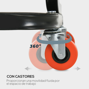 Taburete de Taller Móvil con Ruedas, Asiento Taburete para Mecánico con Bandeja para Herramientas y Estructura de Acero, Carga 100 kg, para Garaje, Reparación de Coches, Rojo