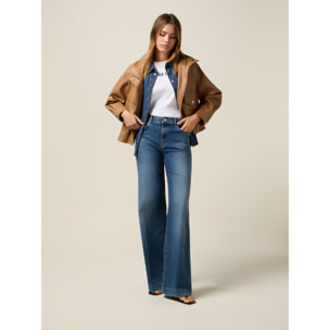 Oltre - Pantalones palazzo vaqueros con cristales - Azul